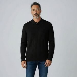 Murano Men's Classic Black Cashmere And Silk Polo Neck Sweatshirt Size Large